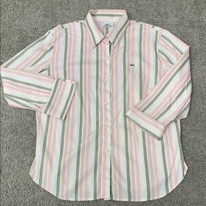 Lacoste Women’s Striped Button Up Shirt - Pink and Green size 40